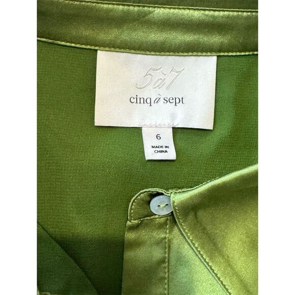 Cinq À Sept Jacey Green Silk Tie Waist Shirtdress Size 6 - Picture 13 of 15